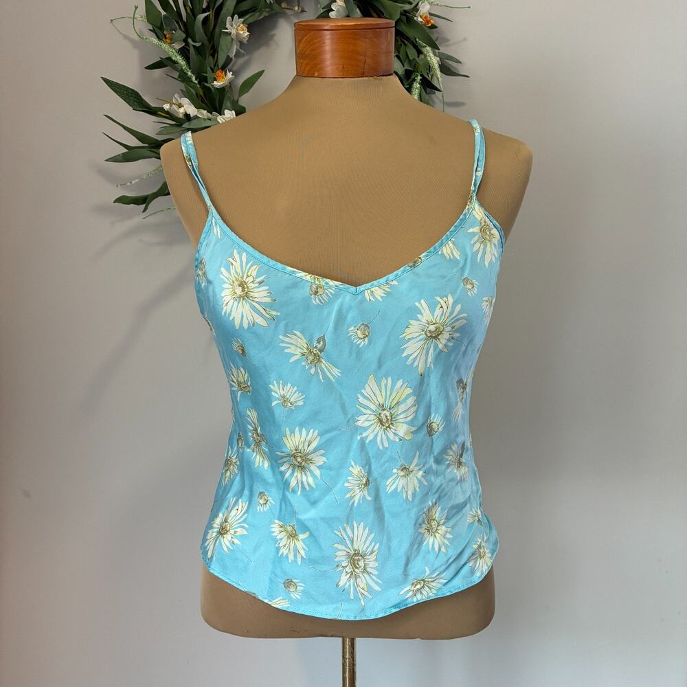 Vintage 90's Victoria's Secret 100% Silk Daisy Floral Cami Top Blue, Size M